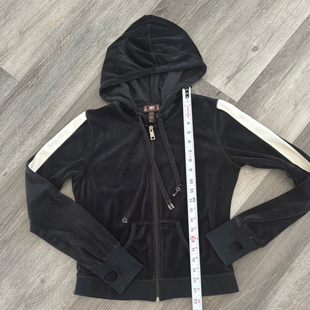 J.Lo Black and White Velour Matching Track Suit with Stripe - Picture 3 of 14